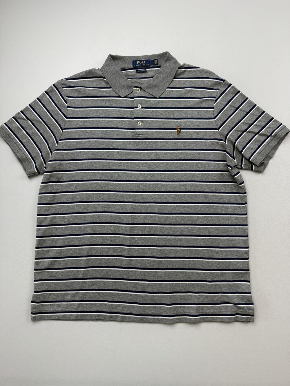 Polo Ralph Lauren Polo Shirt Mens Large Gray Striped Classic Fit Pony Logo Knit